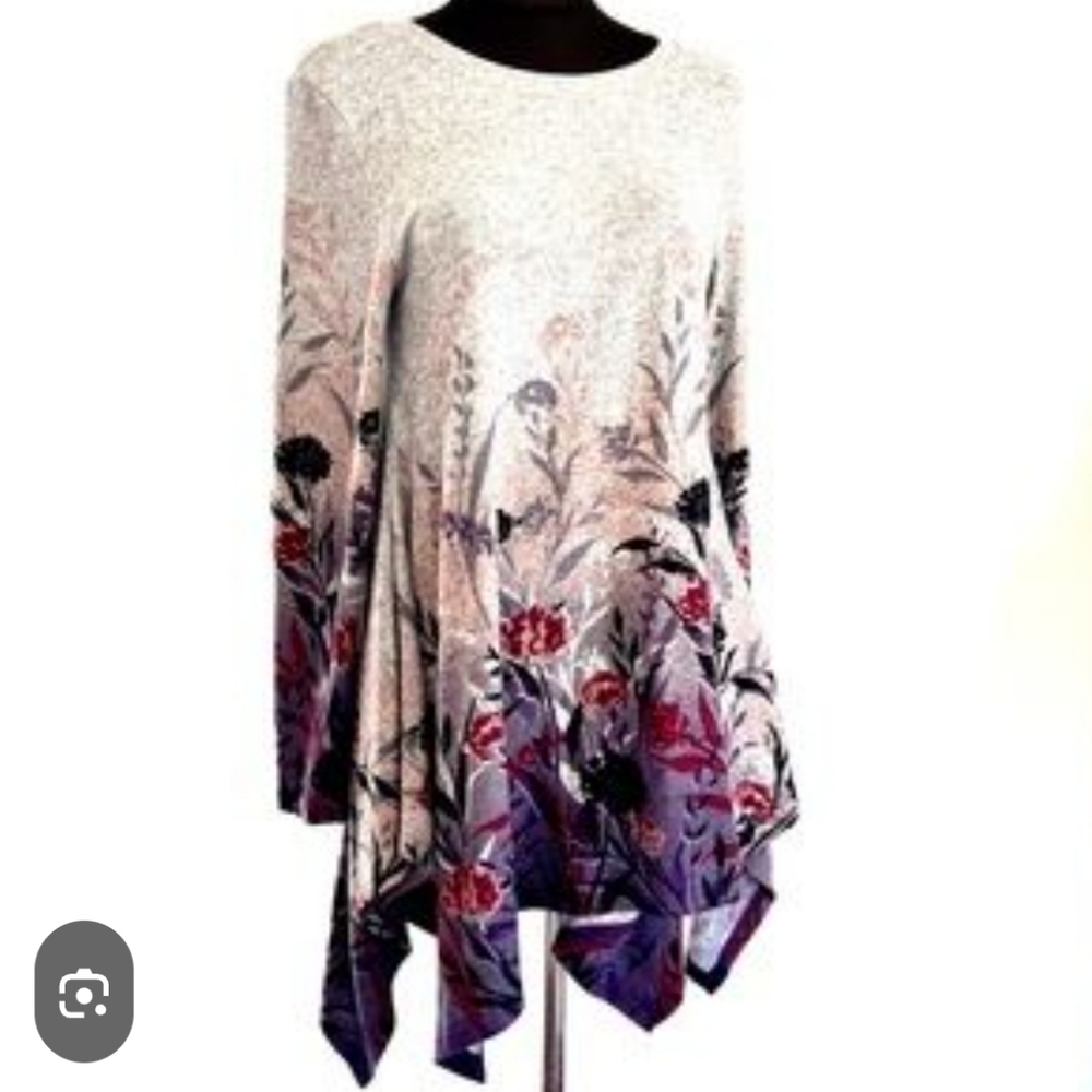 ORANGE FASHION VILLAGE Gray and Purple Floral Long Sleeve Top
